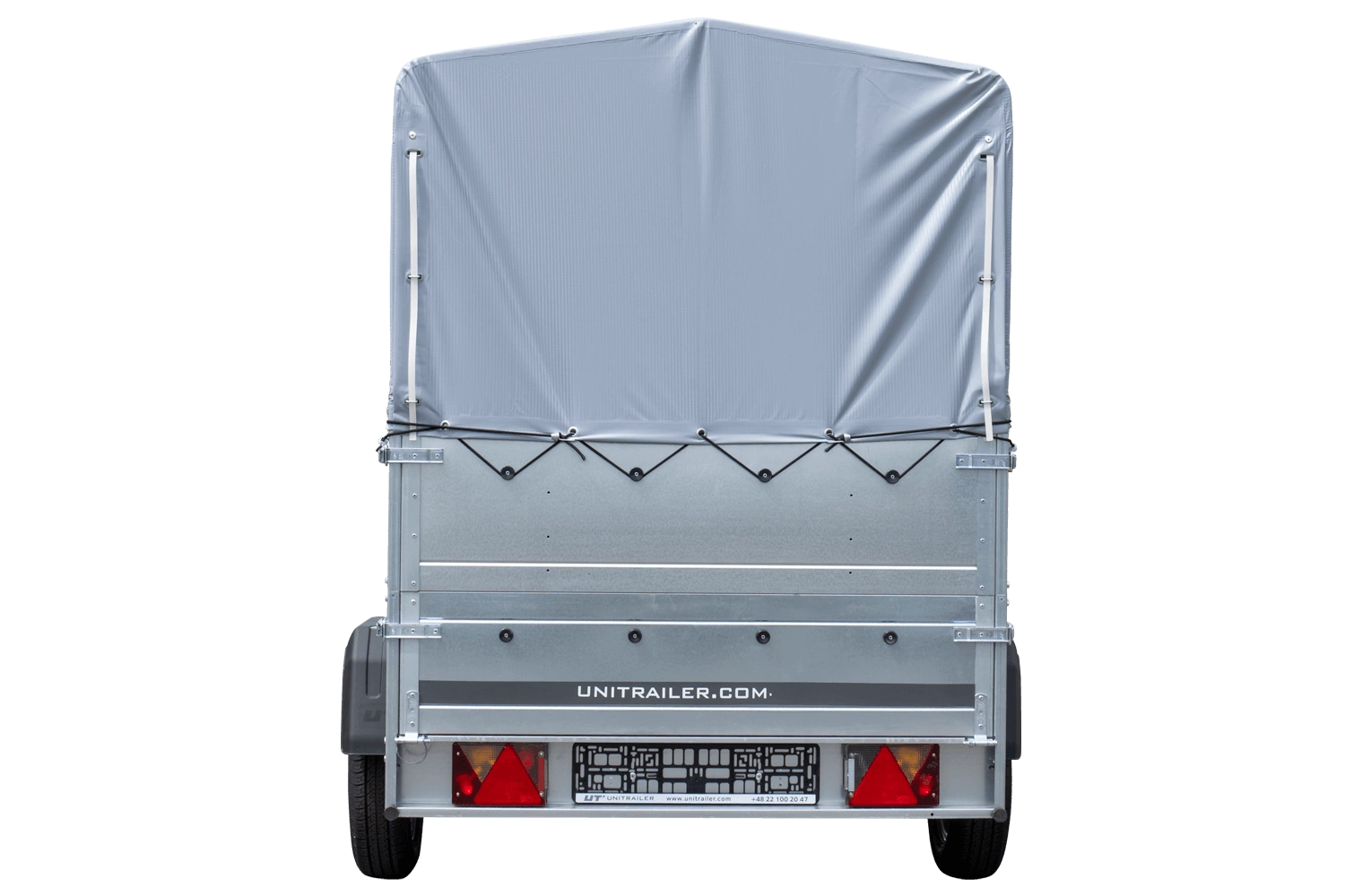 Remolque de coche con muelles 230x125 UNITRAILER GARDEN 230/R BASCULANTE con laterales BIS, marco H-800 y lona gris