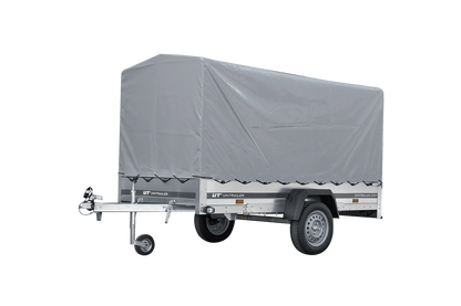 Remolque de coche con muelles 264x125 UNITRAILER GARDEN 264/R BASCULANTE con marco H-1100 y lona gris