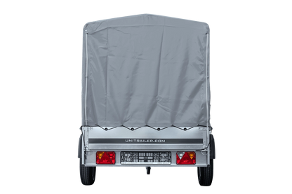 Remolque de coche con muelles 264x125 UNITRAILER GARDEN 264/R BASCULANTE con marco H-1100 y lona gris