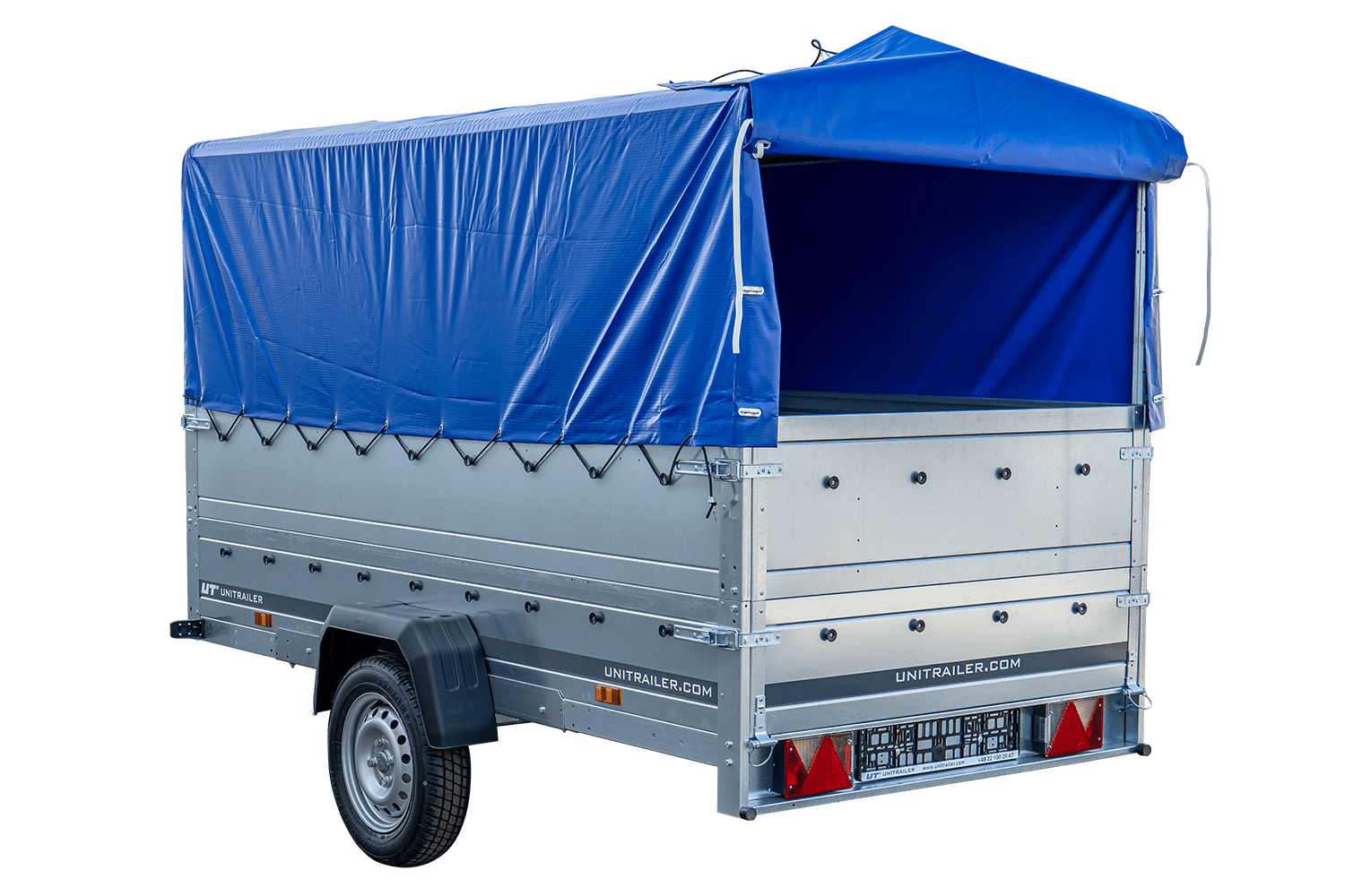 Remolque de coche GARDEN TRAILER 264 BASCULANTE con rueda de apoyo, paredes laterales adicionales, lona alta y estructura alta