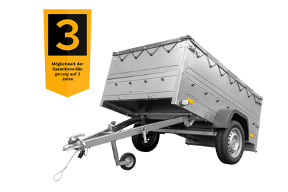 Remolque basculante para coche 750 kg GARDEN TRAILER 201 KIPP con paredes laterales adicionales, rueda de apoyo y lona plana gris