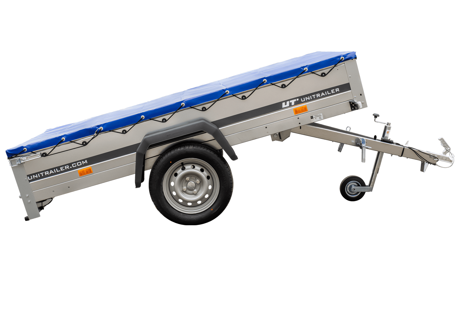 Remolque basculante para coche Garden Trailer 230 KIPP [230 cm x 125 cm] con lona plana, rueda de apoyo y soporte para lona