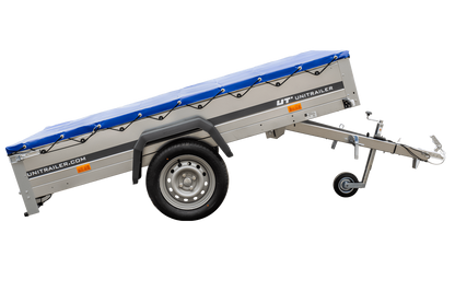 Remolque basculante para coche Garden Trailer 230 KIPP [230 cm x 125 cm] con lona plana, rueda de apoyo y soporte para lona