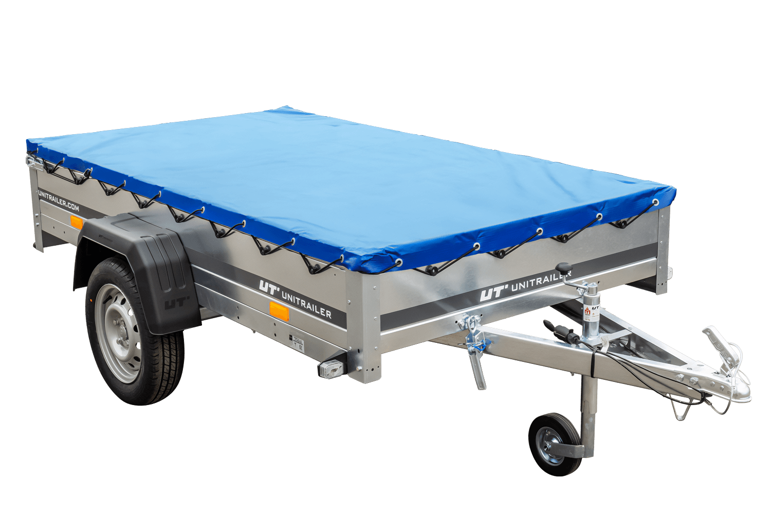 Remolque basculante para coche Garden Trailer 230 KIPP [230 cm x 125 cm] con lona plana, rueda de apoyo y soporte para lona