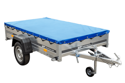 Remolque basculante para coche Garden Trailer 230 KIPP [230 cm x 125 cm] con lona plana, rueda de apoyo y soporte para lona