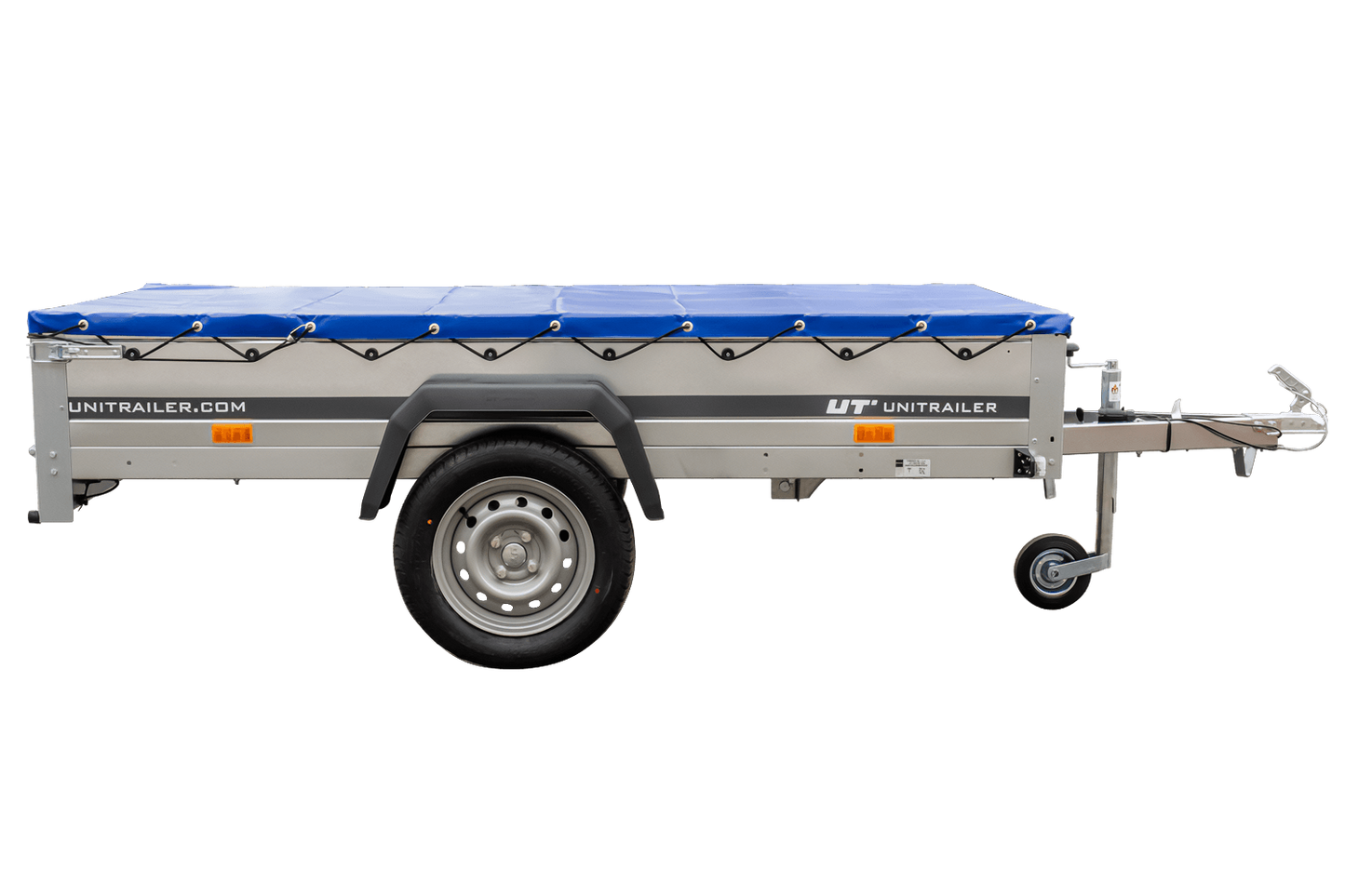 Remolque basculante para coche Garden Trailer 230 KIPP [230 cm x 125 cm] con lona plana, rueda de apoyo y soporte para lona