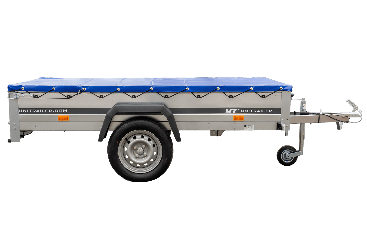 Remolque basculante para coche Garden Trailer 230 KIPP [230 cm x 125 cm] con lona plana, rueda de apoyo y soporte para lona