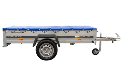 Remolque basculante para coche Garden Trailer 230 KIPP [230 cm x 125 cm] con lona plana, rueda de apoyo y soporte para lona