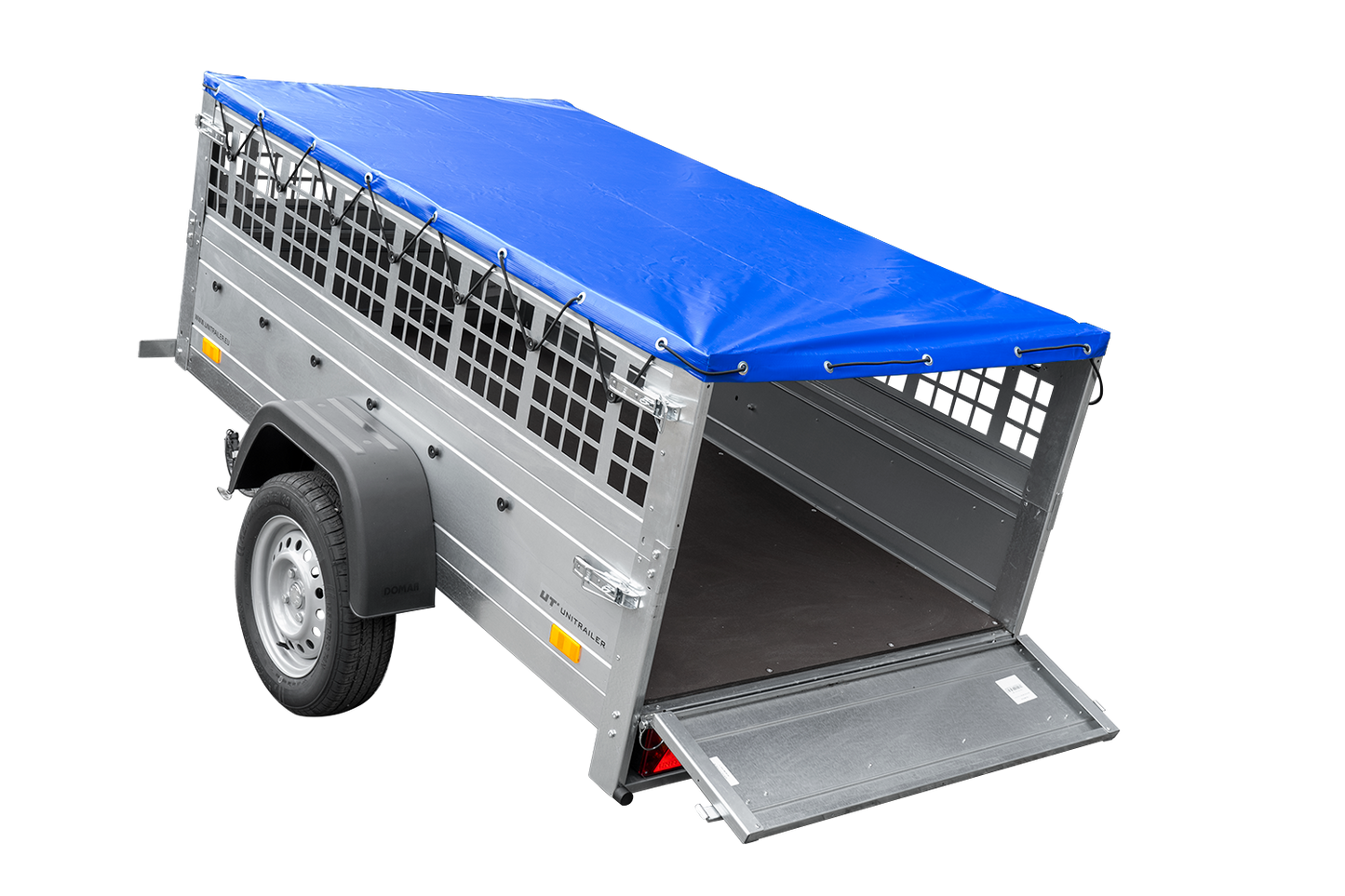 Remolque de coche GARDEN TRAILER 200 BASCULANTE con rejilla para hojas, rueda de apoyo, lona plana