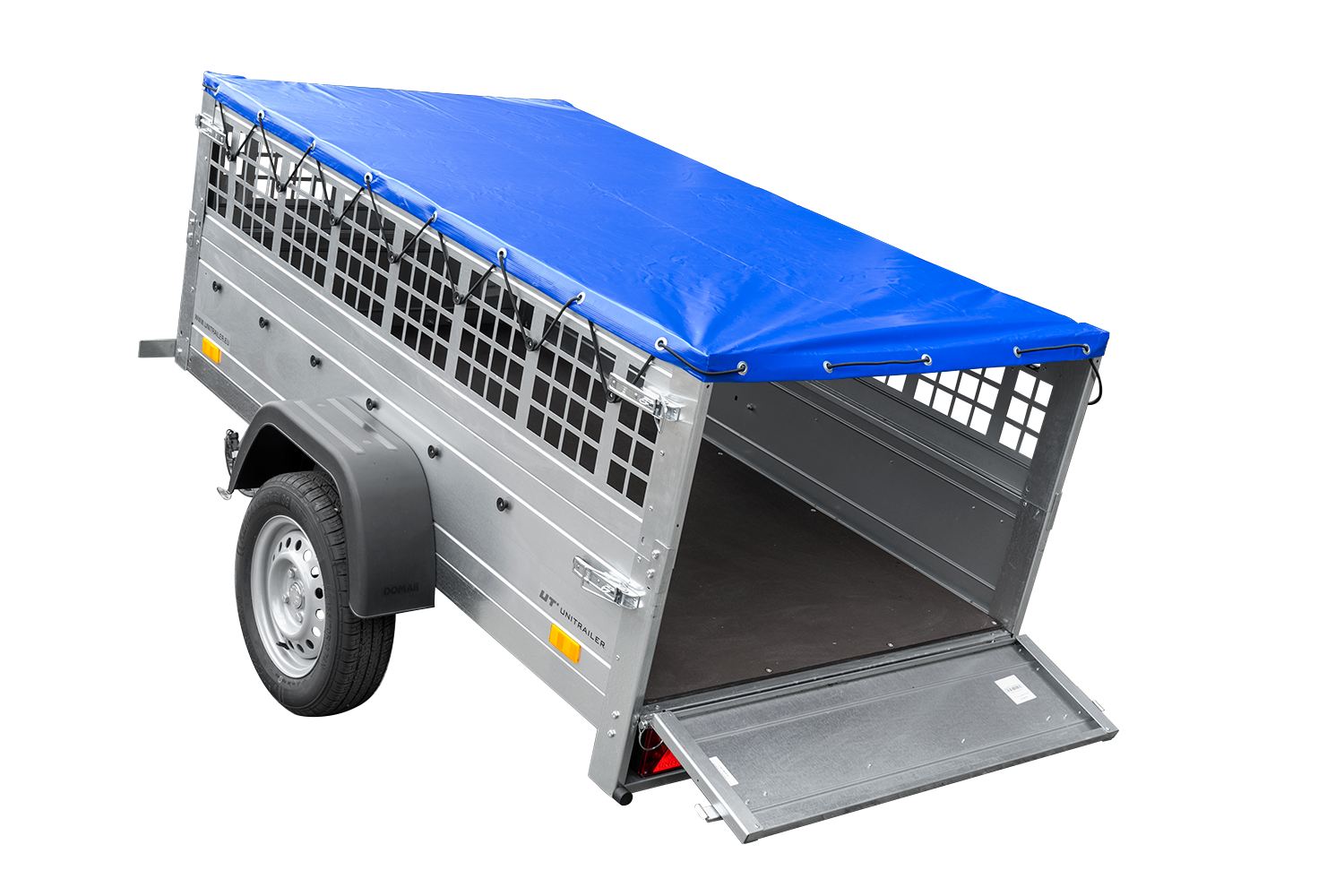 Remolque de coche GARDEN TRAILER 200 BASCULANTE con rejilla para hojas, rueda de apoyo, lona plana