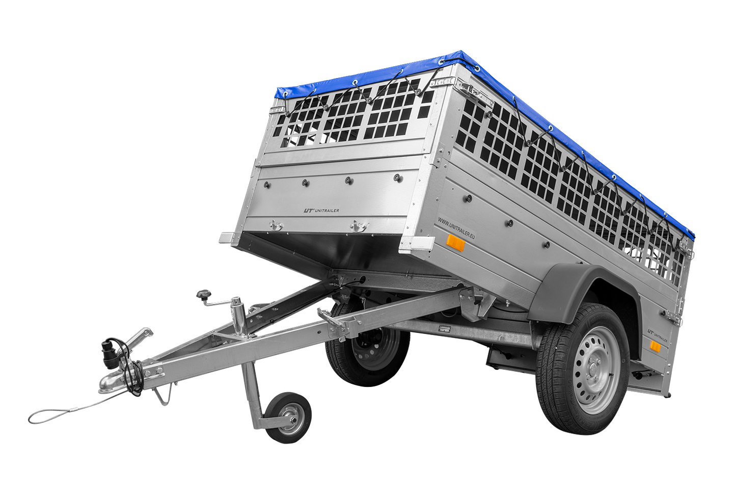 Remolque de coche GARDEN TRAILER 200 BASCULANTE con rejilla para hojas, rueda de apoyo, lona plana