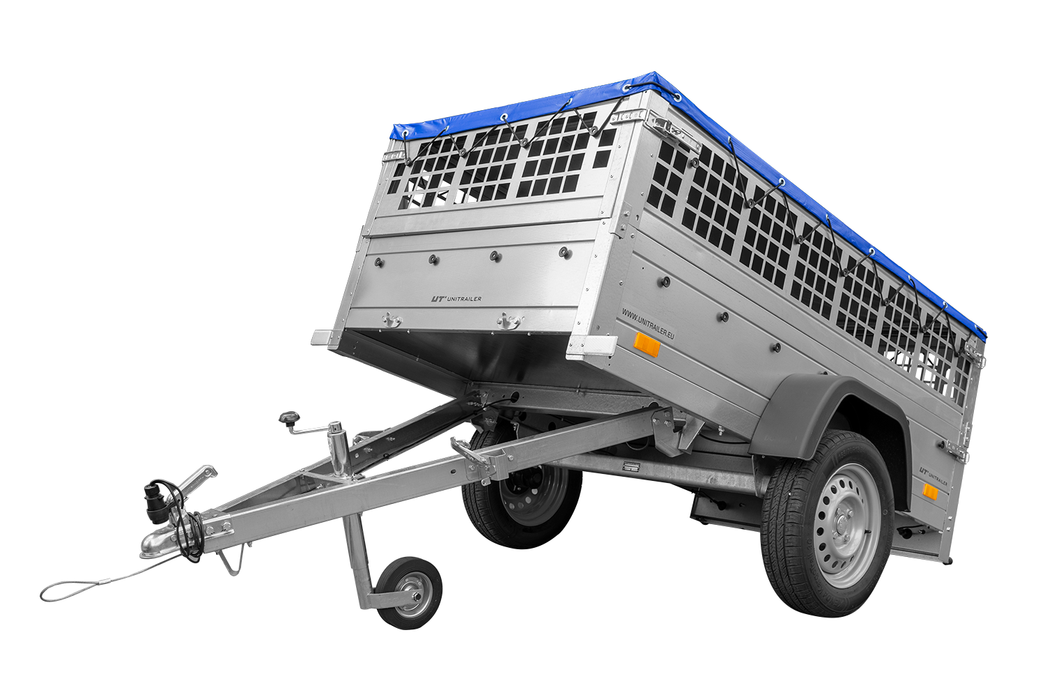 Remolque de coche GARDEN TRAILER 200 BASCULANTE con rejilla para hojas, rueda de apoyo, lona plana