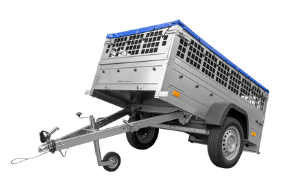 Remolque de coche GARDEN TRAILER 200 BASCULANTE con rejilla para hojas, rueda de apoyo, lona plana