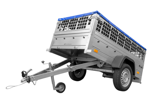 Remolque de coche GARDEN TRAILER 200 BASCULANTE con rejilla para hojas, rueda de apoyo, lona plana