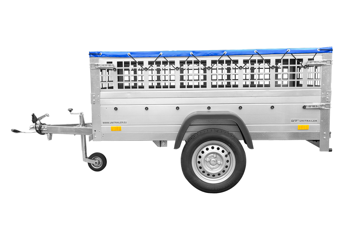 Remolque de coche GARDEN TRAILER 200 BASCULANTE con rejilla para hojas, rueda de apoyo, lona plana