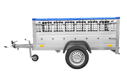 Remolque de coche GARDEN TRAILER 200 BASCULANTE con rejilla para hojas, rueda de apoyo, lona plana