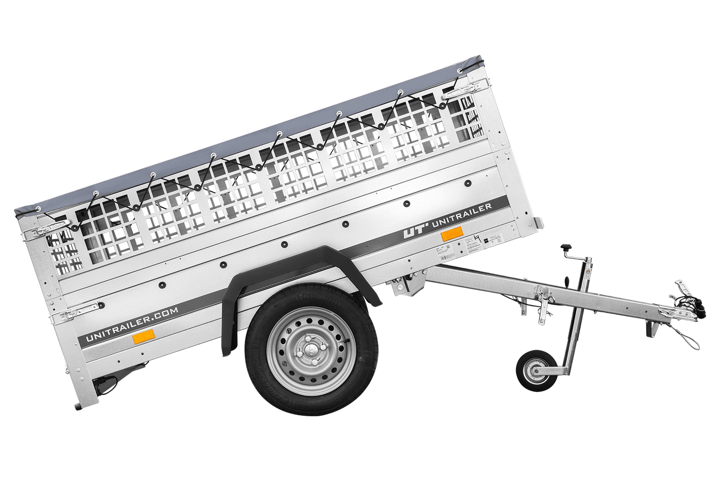 Remolque de coche GARDEN TRAILER 200 BASCULANTE con rejilla para hojas, rueda de apoyo, lona plana