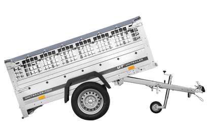 Remolque de coche GARDEN TRAILER 200 BASCULANTE con rejilla para hojas, rueda de apoyo, lona plana