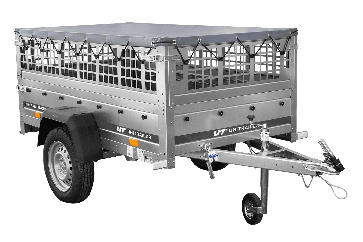 Remolque de coche GARDEN TRAILER 200 BASCULANTE con rejilla para hojas, rueda de apoyo, lona plana