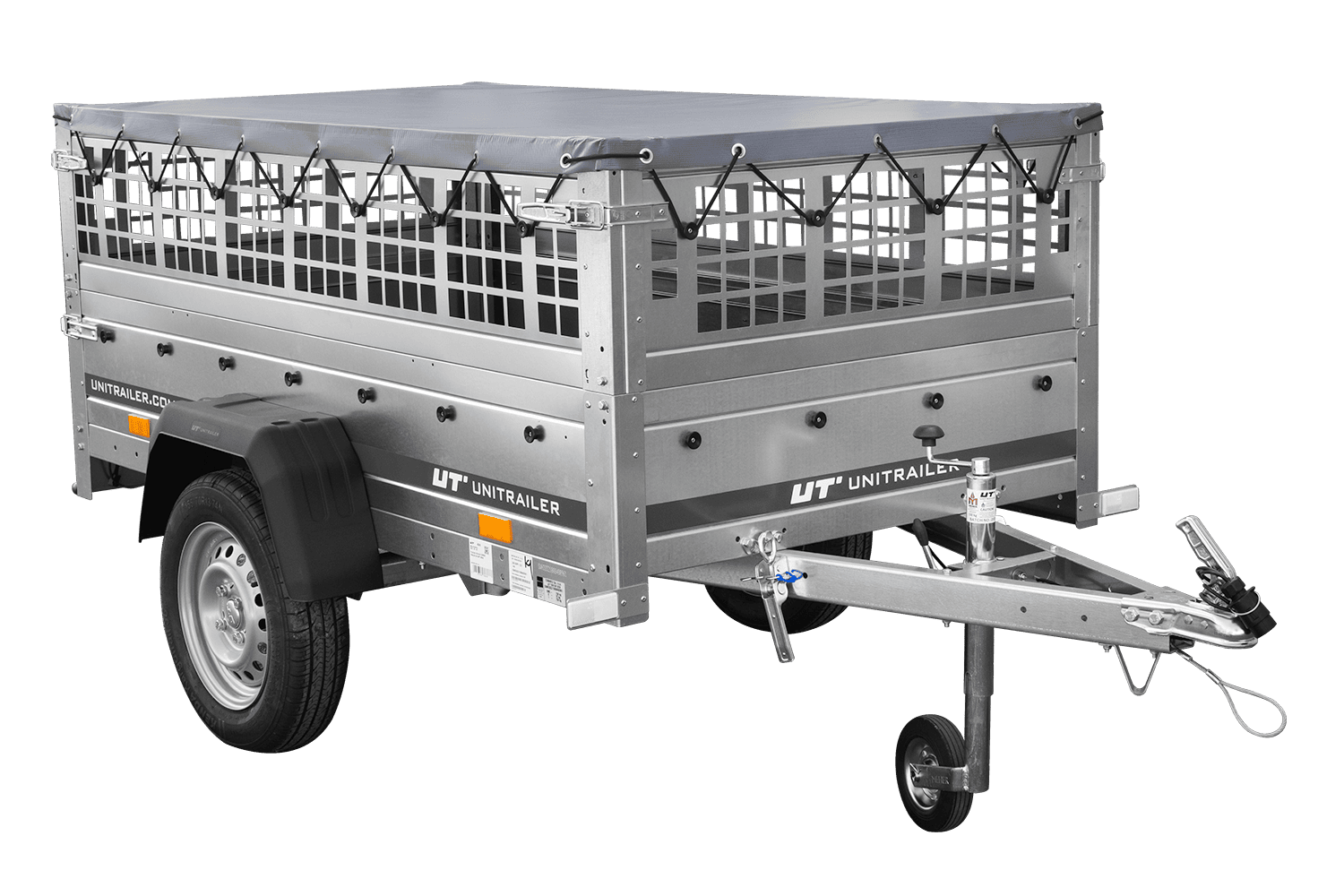 Remolque de coche GARDEN TRAILER 200 BASCULANTE con rejilla para hojas, rueda de apoyo, lona plana