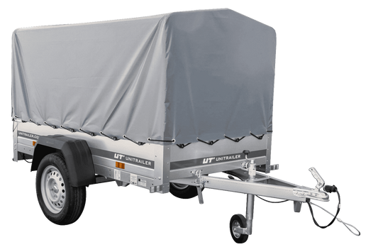 Remolque de plataforma Garden Trailer 200 KIPP 200x106 cm 750 kg [con estructura alta, lona alta y rueda de apoyo]