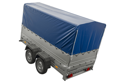 REMOLQUE DE JARDÍN UNITRAILER 264/2 KIPP Remolque de doble eje con rueda de apoyo, paredes laterales adicionales, estructura y lona alta