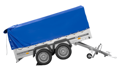 Remolque de dos ejes 264x150 UNITRAILER GARDEN 265/2 BASCULANTE con marco H-800 y lona azul