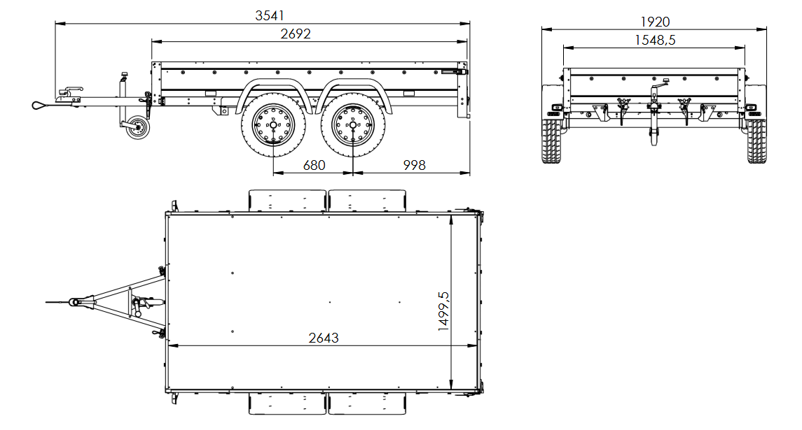 Remolque de dos ejes 264x150 UNITRAILER GARDEN 265/2 BASCULANTE con marco H-800 y lona azul