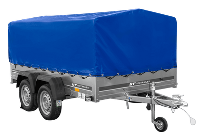 Remolque de dos ejes 264x150 UNITRAILER GARDEN 265/2 BASCULANTE con marco H-800 y lona azul