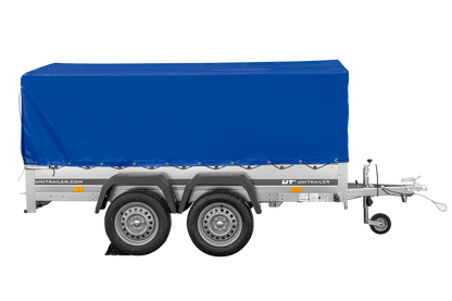 Remolque de dos ejes 264x150 UNITRAILER GARDEN 265/2 BASCULANTE con marco H-800 y lona azul