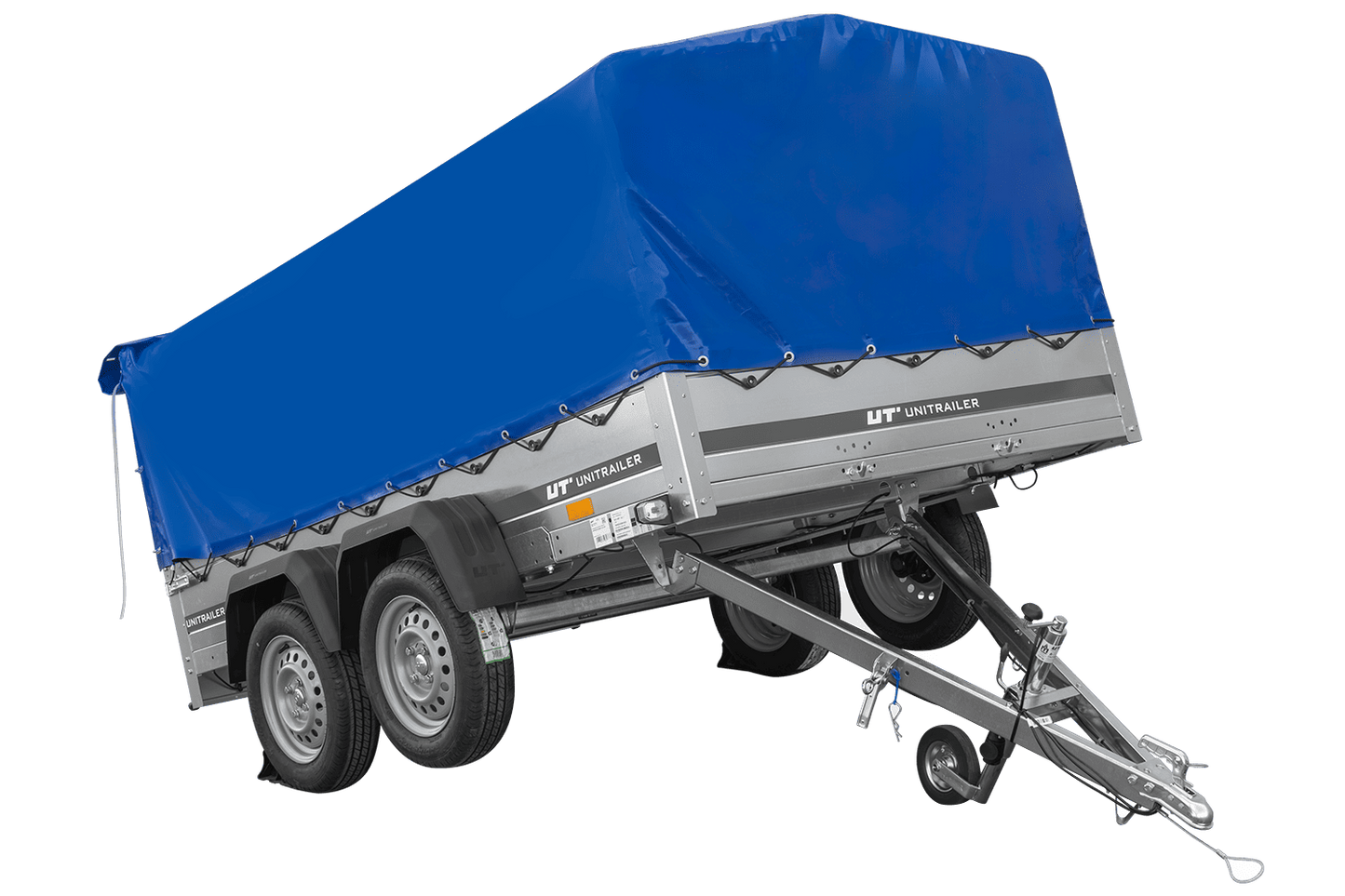 Remolque de dos ejes 264x150 UNITRAILER GARDEN 265/2 BASCULANTE con marco H-800 y lona azul