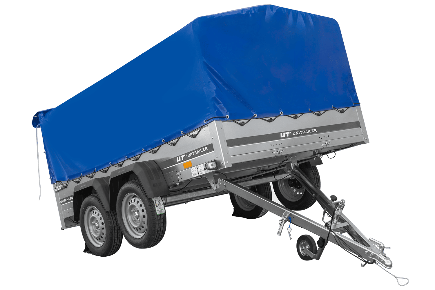 Remolque de dos ejes 264x150 UNITRAILER GARDEN 265/2 BASCULANTE con marco H-800 y lona azul