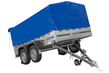 Remolque de dos ejes 264x150 UNITRAILER GARDEN 265/2 BASCULANTE con marco H-800 y lona azul