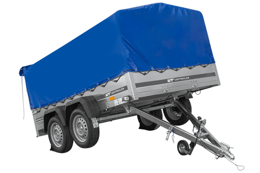 Remolque de dos ejes 264x150 UNITRAILER GARDEN 265/2 BASCULANTE con marco H-800 y lona azul