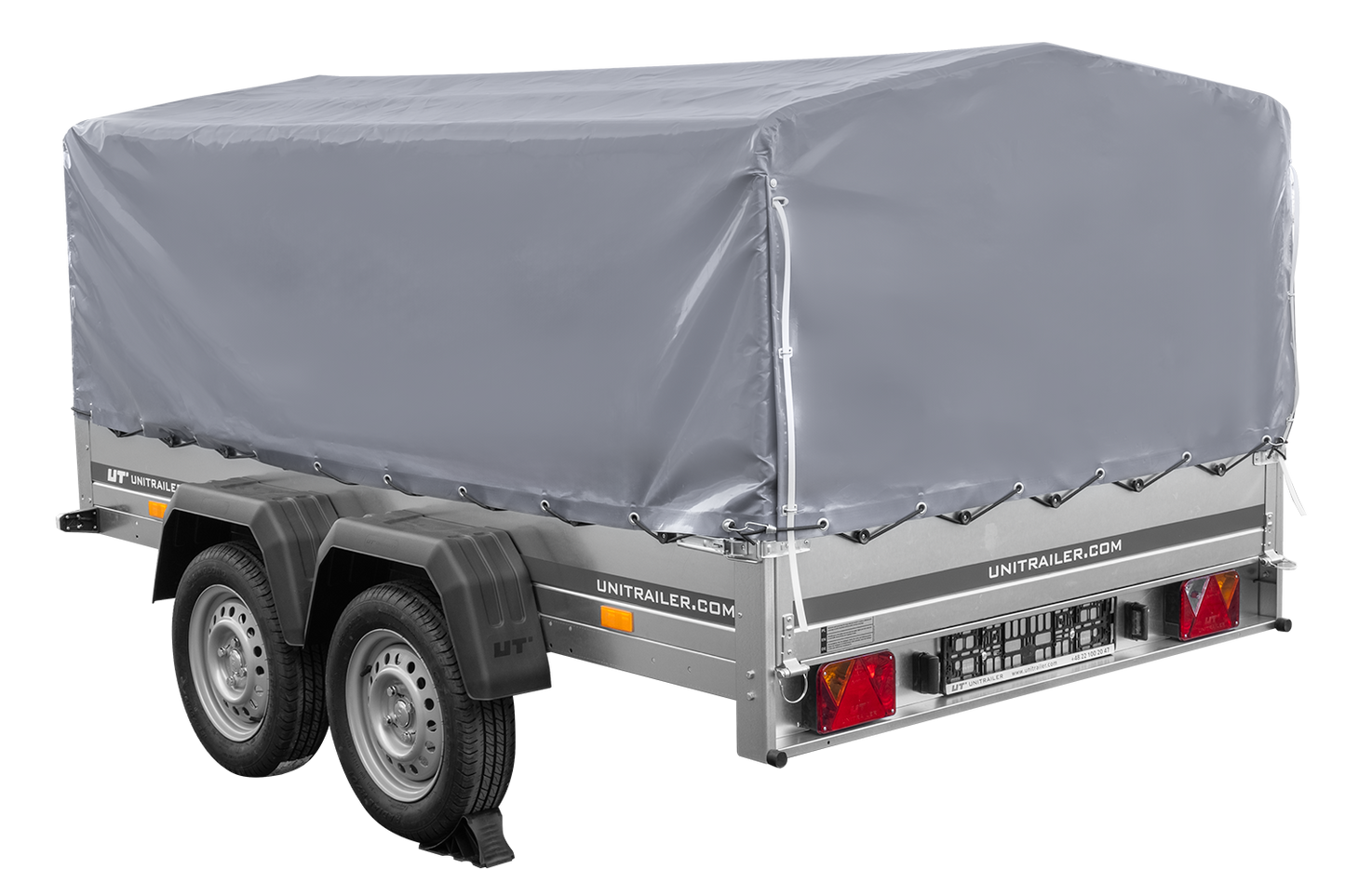 Remolque de dos ejes 264x150 UNITRAILER GARDEN 265/2 BASCULANTE con marco H-800 y lona gris