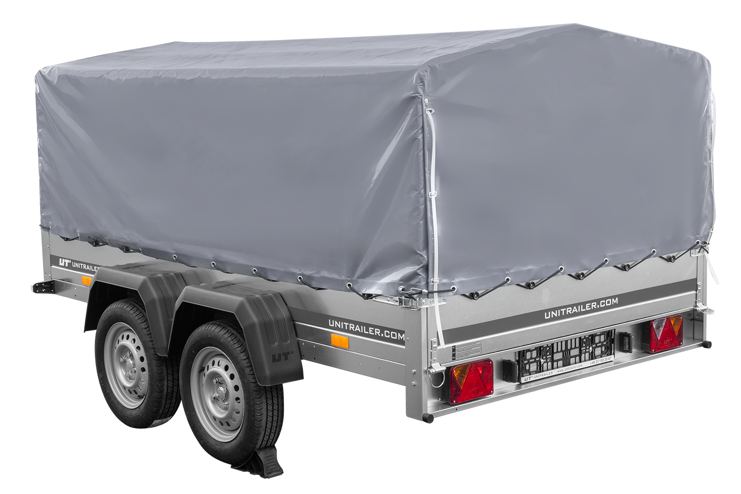 Remolque de dos ejes 264x150 UNITRAILER GARDEN 265/2 BASCULANTE con marco H-800 y lona gris