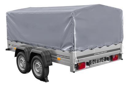 Remolque de dos ejes 264x150 UNITRAILER GARDEN 265/2 BASCULANTE con marco H-800 y lona gris