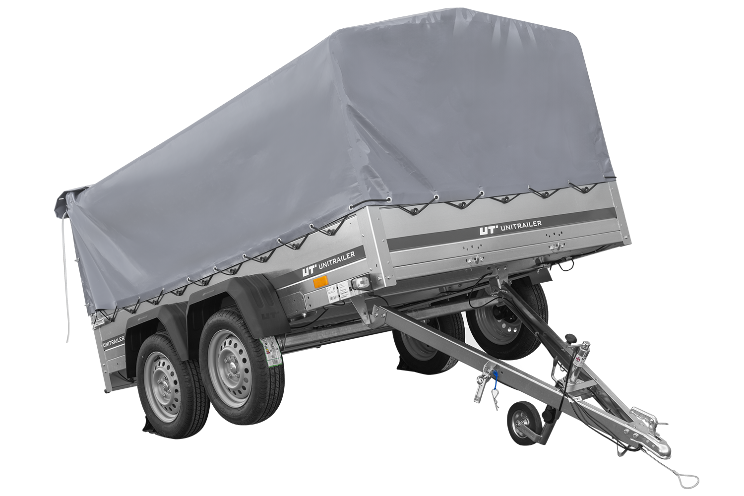 Remolque de dos ejes 264x150 UNITRAILER GARDEN 265/2 BASCULANTE con marco H-800 y lona gris