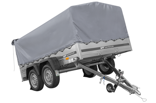 Remolque de dos ejes 264x150 UNITRAILER GARDEN 265/2 BASCULANTE con marco H-800 y lona gris