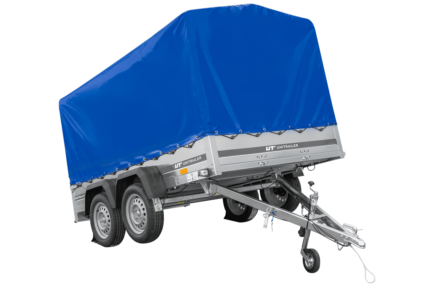 Remolque de dos ejes 264x150 UNITRAILER GARDEN 265/2 BASCULANTE con marco H-1100 y lona azul