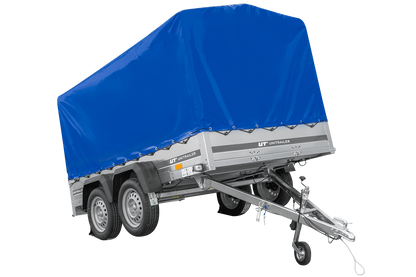Remolque de dos ejes 264x150 UNITRAILER GARDEN 265/2 BASCULANTE con marco H-1100 y lona azul