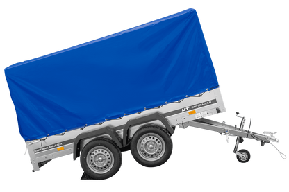 Remolque de dos ejes 264x150 UNITRAILER GARDEN 265/2 BASCULANTE con marco H-1100 y lona azul