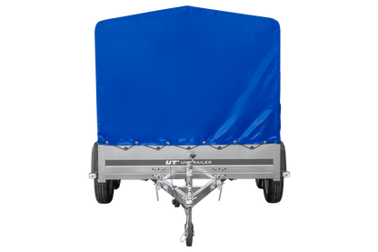 Remolque de dos ejes 264x150 UNITRAILER GARDEN 265/2 BASCULANTE con marco H-1100 y lona azul