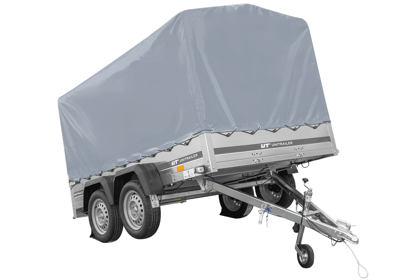 Remolque de dos ejes 264x150 UNITRAILER GARDEN 265/2 BASCULANTE con marco H-1100 y lona gris