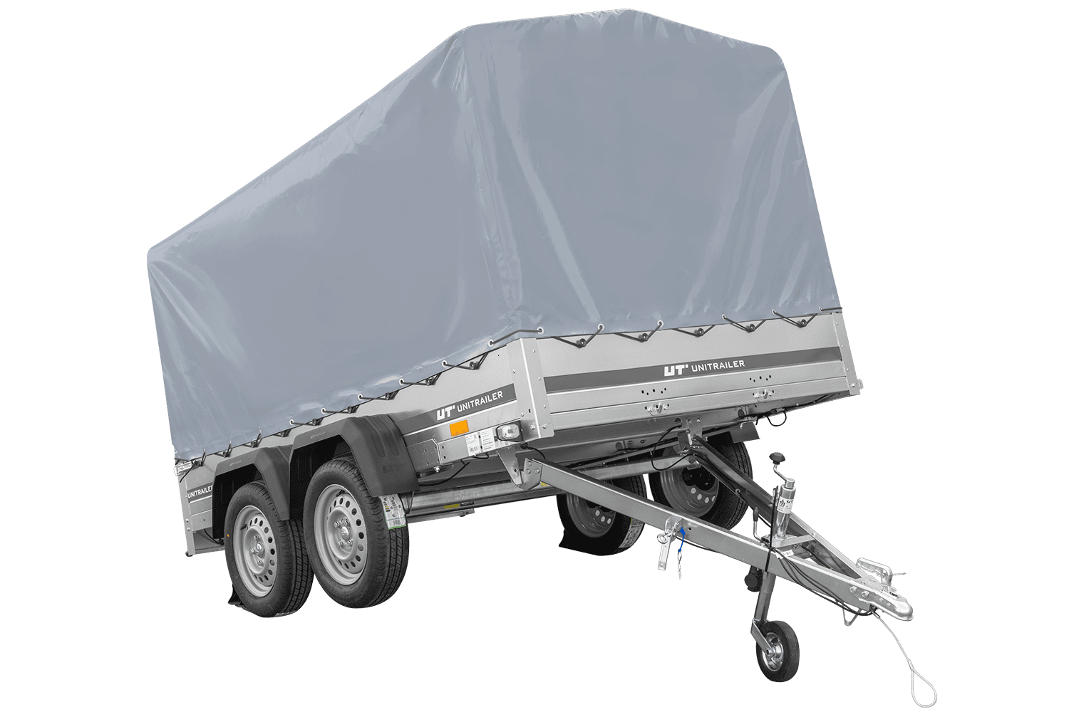 Remolque de dos ejes 264x150 UNITRAILER GARDEN 265/2 BASCULANTE con marco H-1100 y lona gris
