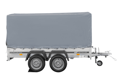 Remolque de dos ejes 264x150 UNITRAILER GARDEN 265/2 BASCULANTE con marco H-1100 y lona gris