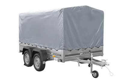 Remolque de dos ejes 264x150 UNITRAILER GARDEN 265/2 BASCULANTE con marco H-1100 y lona gris